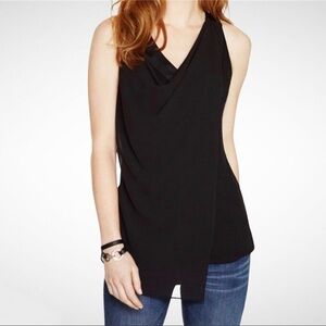 WHBM Black Sleeveless Woven Overlay Asymmetric Top V Neck Size Medium